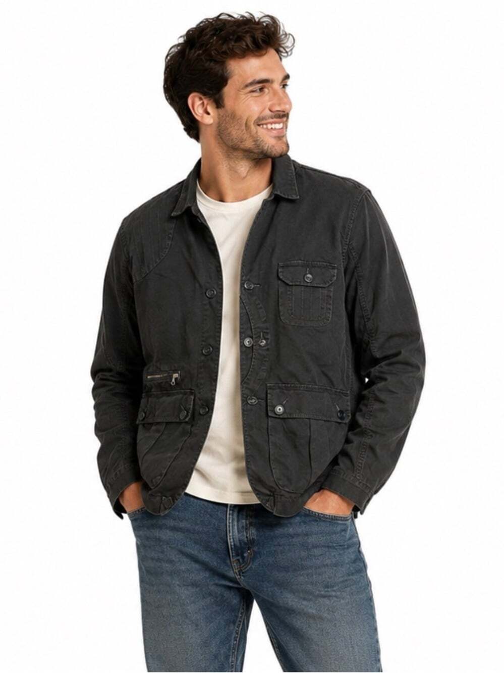 Pretty Green Utility Jacket Black Dark Grey Size L Casual Workwear